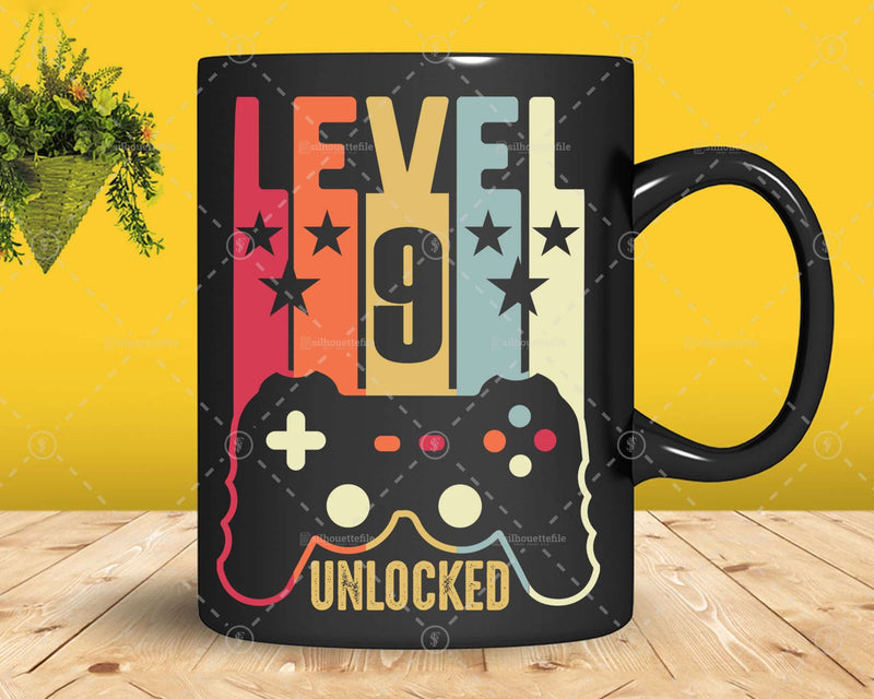 Level 9 Unlocked Official Teenager 9th Birthday Gamer Svg