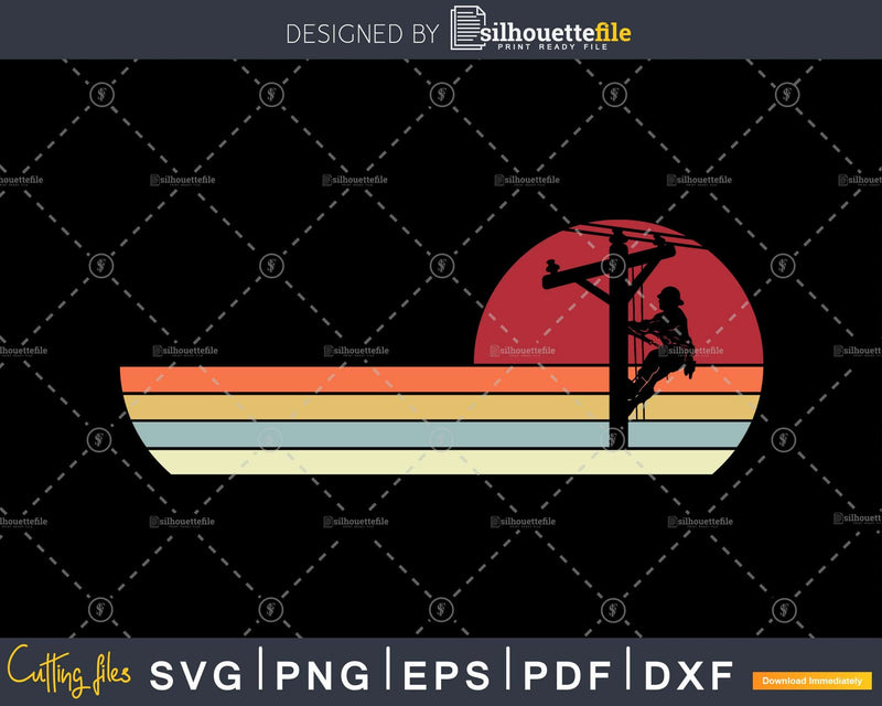 Lineman Vintage Retro Electrician craft cricut svg png cut