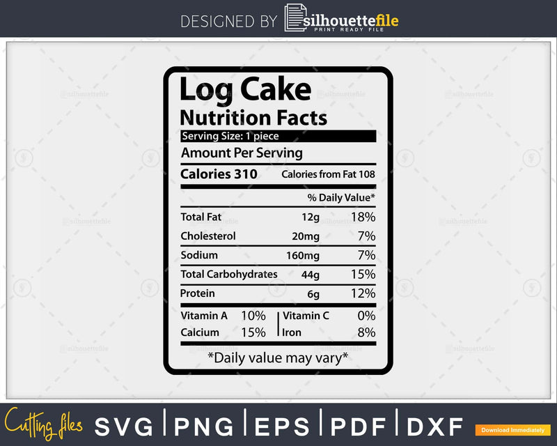 Log Cake Nutrition Facts Funny Thanksgiving Christmas Svg