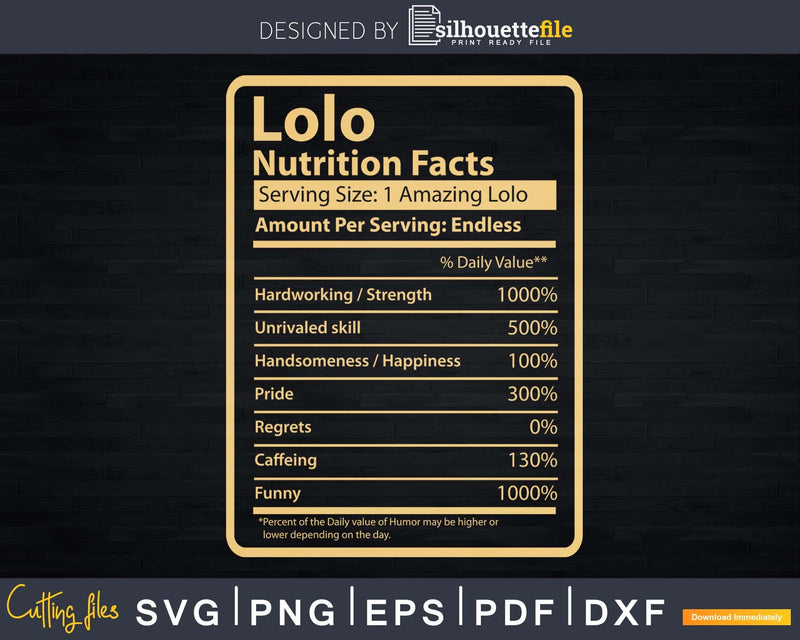 Lolo Nutrition Facts Father’s Day Gift Svg Dxf Premium