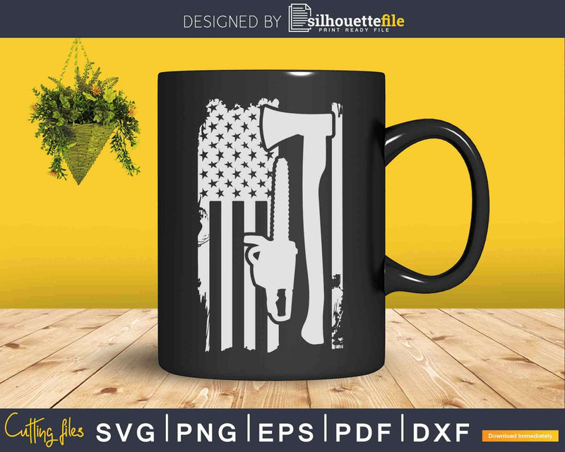 Lumber USA Flag America Lumberjack Axeman Svg Dxf Png Cut