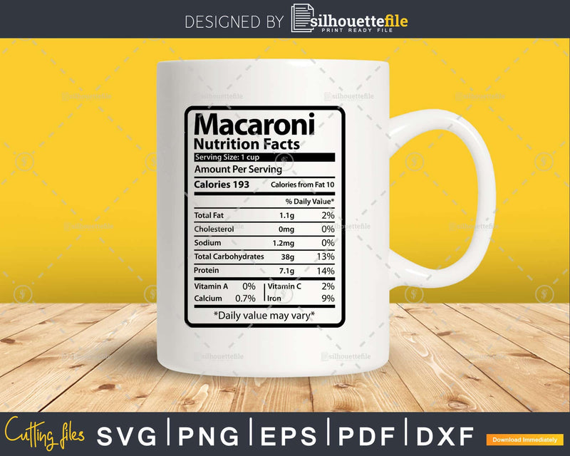 Macaroni Nutrition Facts Funny Thanksgiving Christmas Svg