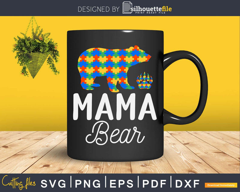 Mama Bear Autism Awareness Mommy Puzzle Svg Dxf Png Design