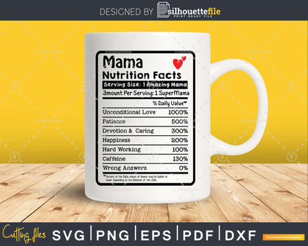 Mama Nutrition Facts Funny Mothers Day Svg Png Cricut Files