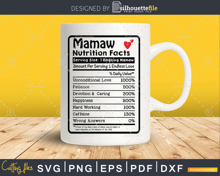 Mamaw Nutrition Facts Funny Mothers Day Svg Png Cricut Files
