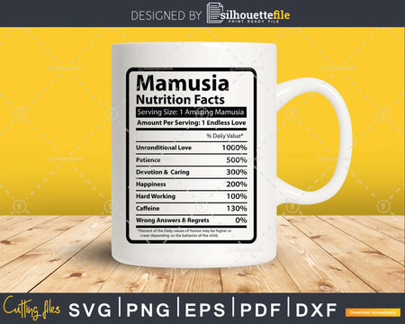 Mamusia Nutrition Facts Funny Mothers Day Svg Png Cricut