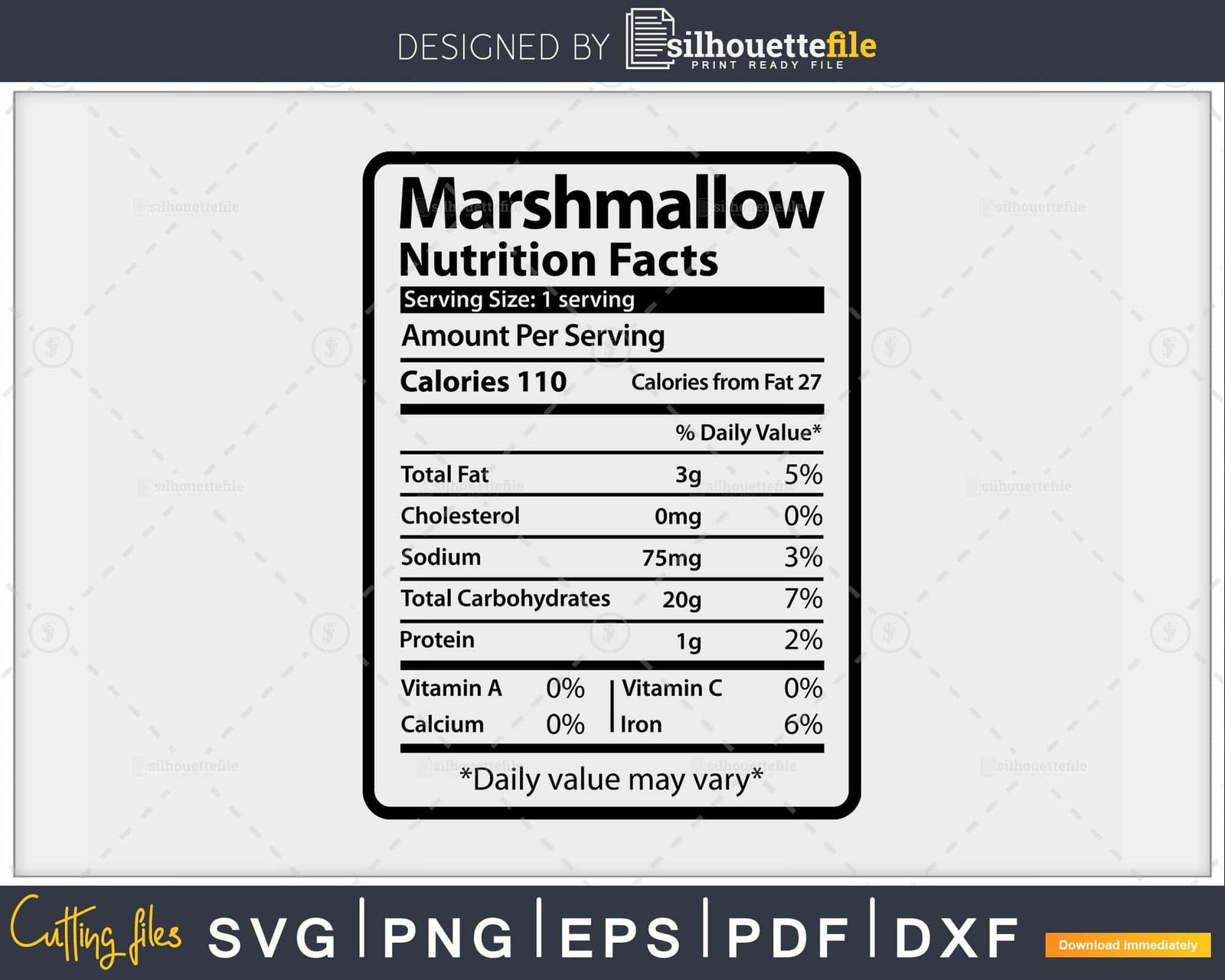 Marshmallow Nutrition Facts Funny Thanksgiving Svg Png Cut File