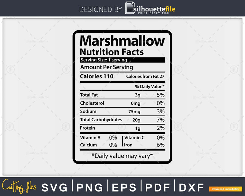 Marshmallow Nutrition Facts Funny Thanksgiving Christmas