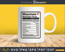 Mawmaw Nutrition Facts Funny Mothers Day Svg Png Cricut