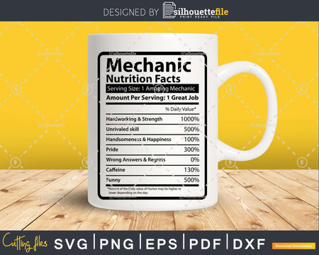 Mechanic Nutrition Facts Shirt Svg Files For Cricut