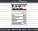 Meemaw Nutrition Facts Funny Mothers Day Svg Png Cricut