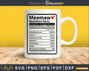 Meemaw Nutrition Facts Funny Mothers Day Svg Png Cricut
