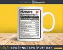Memere Nutrition Facts Funny Mothers Day Svg Png Cricut