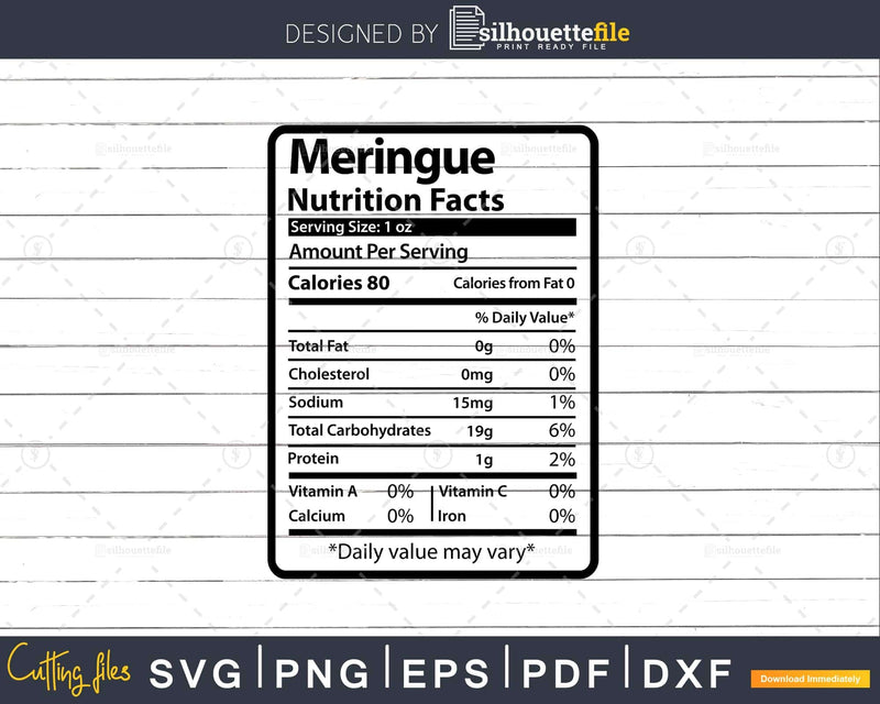 Meringue Nutrition Facts Funny Thanksgiving Christmas Svg
