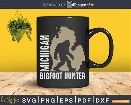 Michigan Bigfoot Hunter SVG PNG dxf Silhouette Cut Files