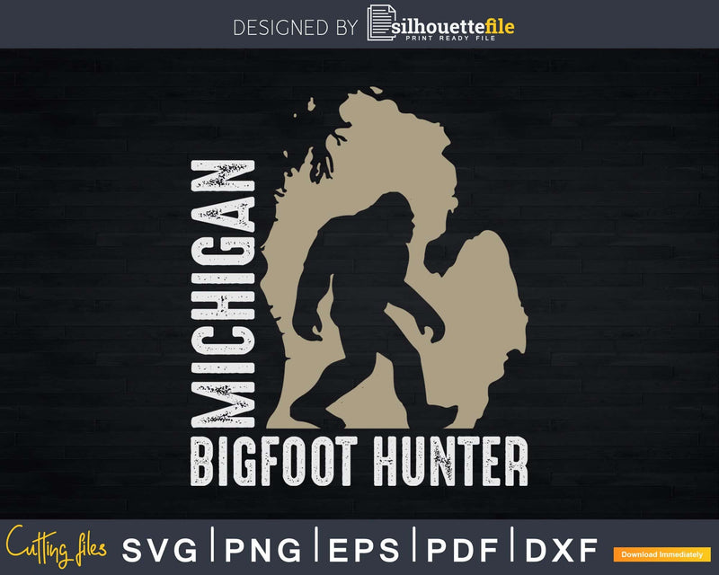 Michigan Bigfoot Hunter SVG PNG dxf Silhouette Cut Files