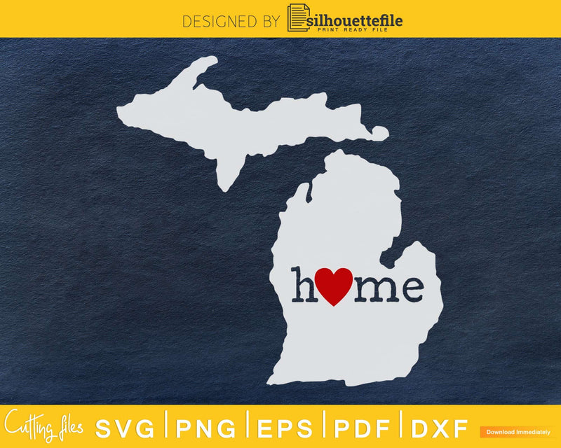 Michigan MI Home Heart Native Map cricut cut digital svg