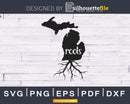 Michigan MI Roots Home Native Map silhouette Cricut cut svg
