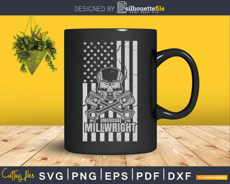 Millwright Skull and Wrenches American Flag Svg Png Cut