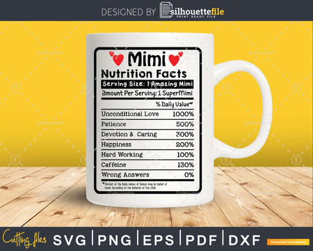 Mimi Nutrition Facts Funny Mothers Day Svg Png Cricut Files