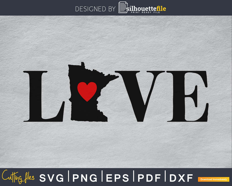 Minnesota MN Love Home Heart Native Map svg png cricut
