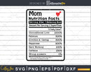 Mom Nutrition Facts Funny Mothers Day Svg Vector T-shirt