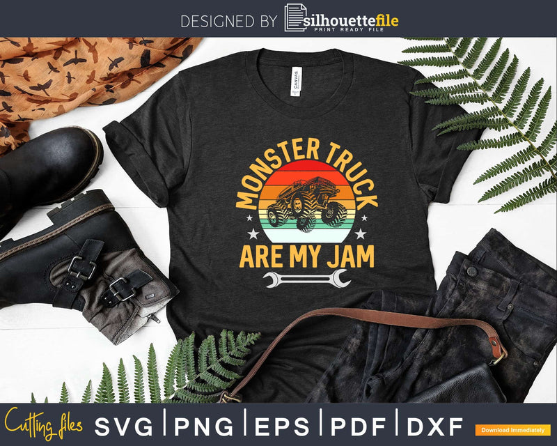 Monster Truck Are My Jam Vintage Retro Sunset Svg T-shirt