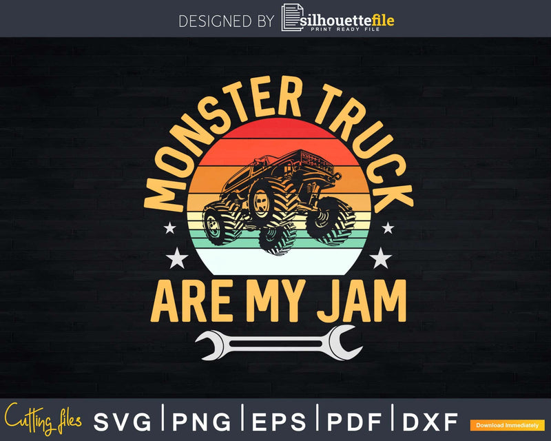 Monster Truck Are My Jam Vintage Retro Sunset Svg T-shirt