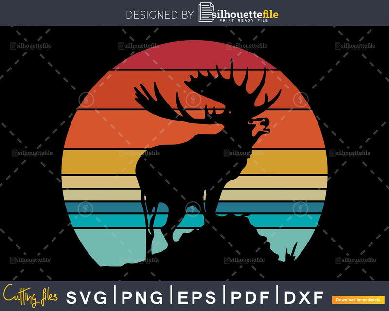 Moose Elk Retro Style craft cut svg png digital cutting file