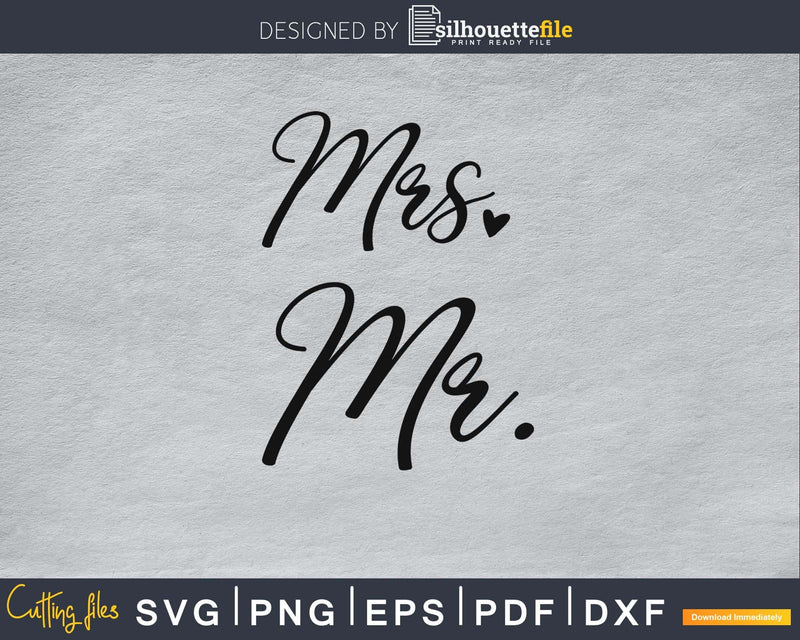 Mr and Mrs wedding heart PNG SVG file