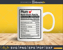 Mum Nutrition Facts Funny Mothers Day Svg Vector T-shirt