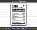 Nana Nutrition Facts Funny Mothers Day Svg Vector T-shirt