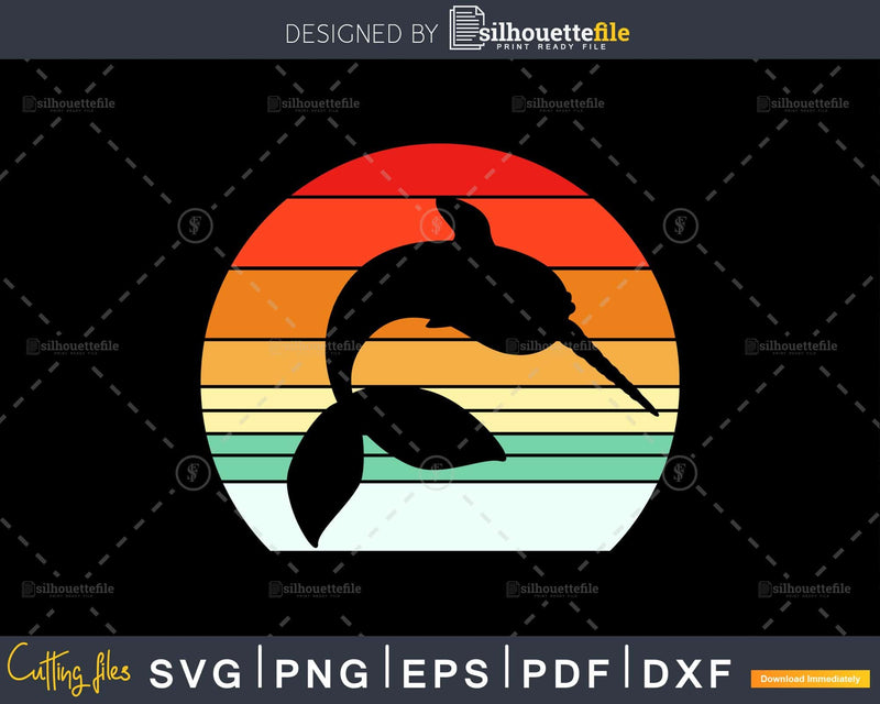 Narwhals Retro Style craft cut svg png digital cutting