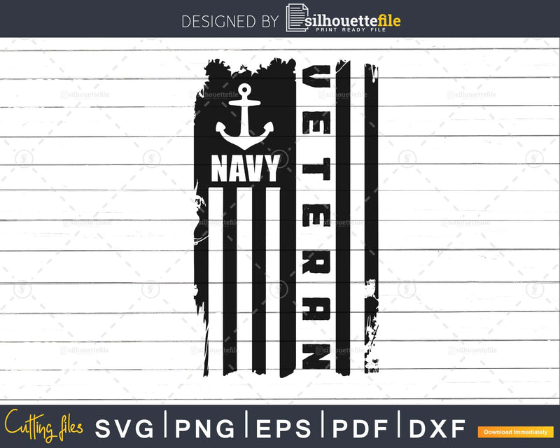 Navy Veteran Svg png dxf eps Distressed American Flag