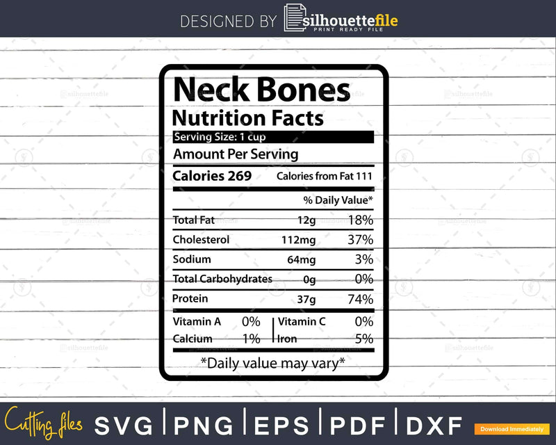 Neck Bones Nutrition Facts Funny Thanksgiving Christmas Svg