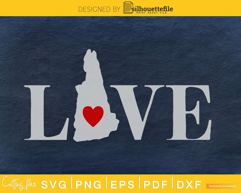 New Hampshire NH Love Home Heart Native Map svg png cricut