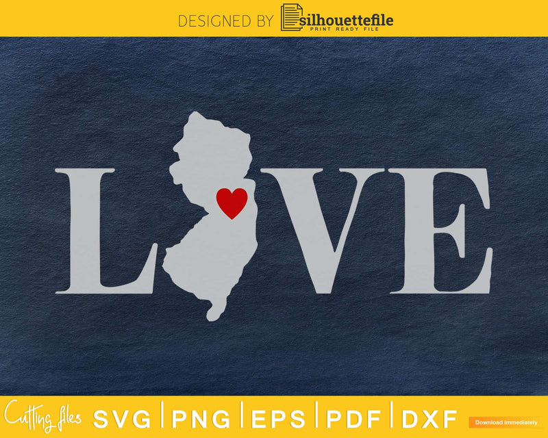 New Jersey NJ Love Home Heart Native Map svg png cutting