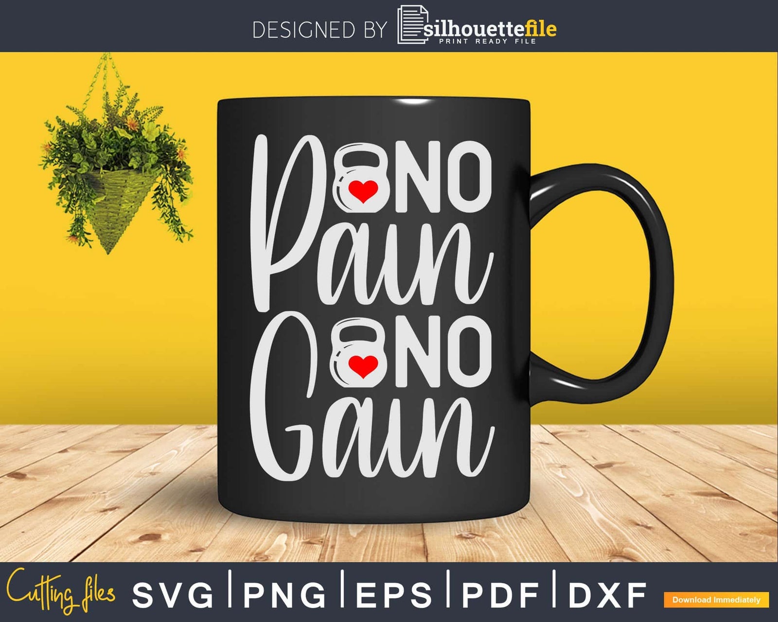 No Pain No Gain Barbell Svg Dxf Cut Files | Silhouettefile