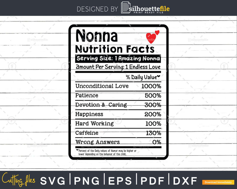 Nonna Nutrition Facts Funny Mothers Day Svg Vector T-shirt