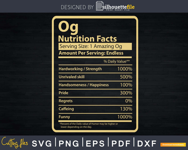 Og Nutrition Facts Father’s Day Gift Svg Dxf Premium