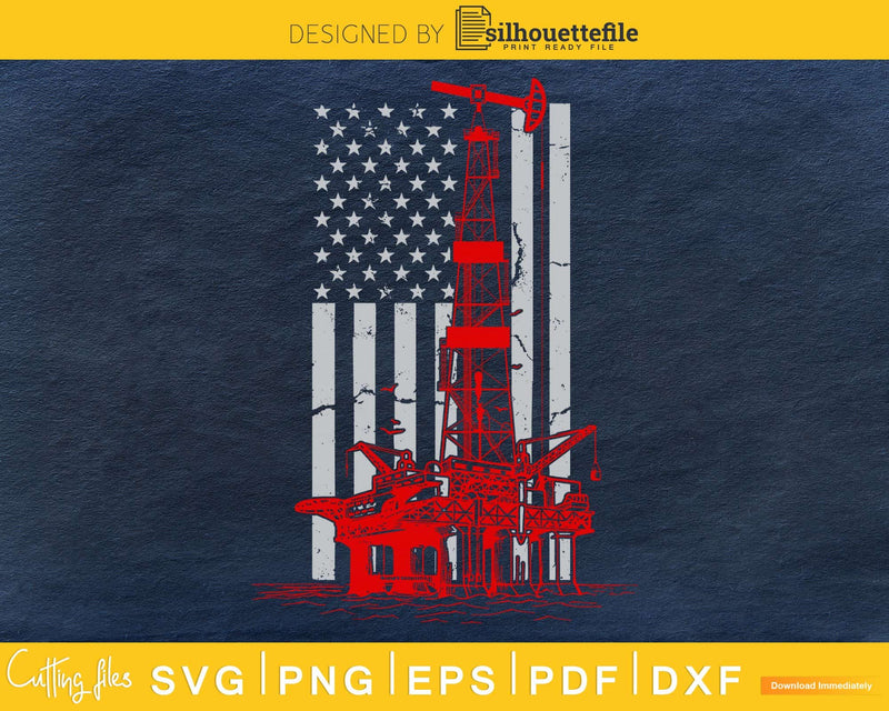 Oil Drilling Rig 4th of July Patriotic Distressed Flag