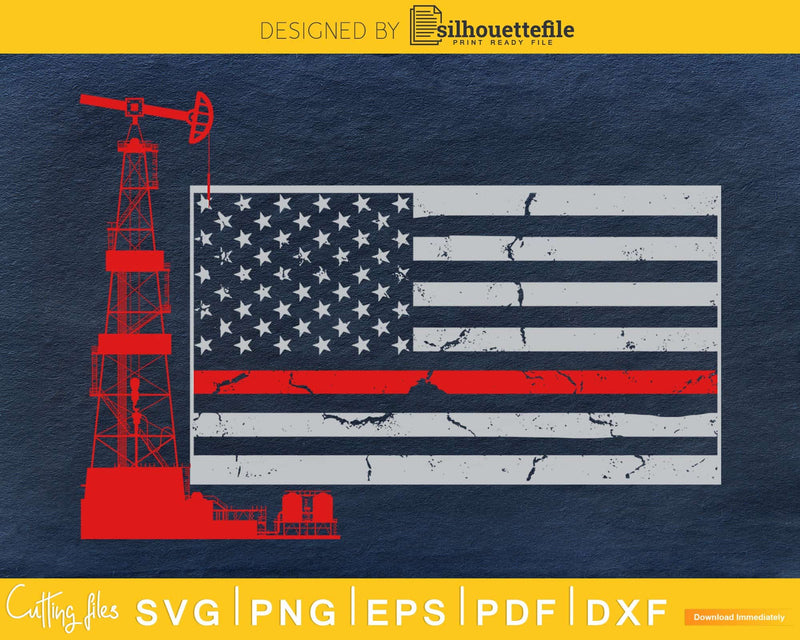 Oil Drilling Rig 4th of July Patriotic Distressed USA Flag