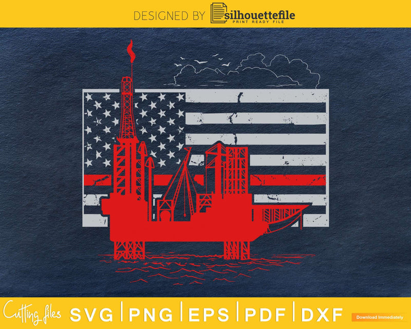 Oil Drilling Rig Independence day Patriotic American flag