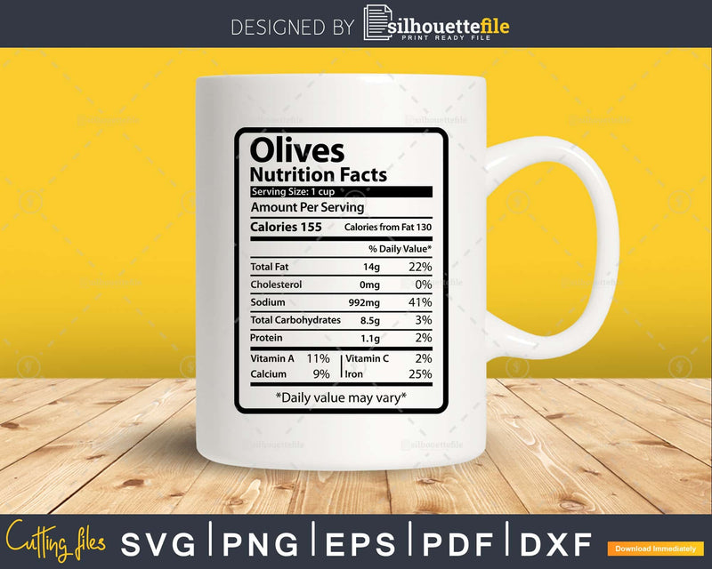 Olives Nutrition Facts Funny Thanksgiving Christmas Svg Png