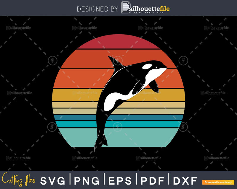 Orca Retro Style Killer Whale craft cut svg png digital