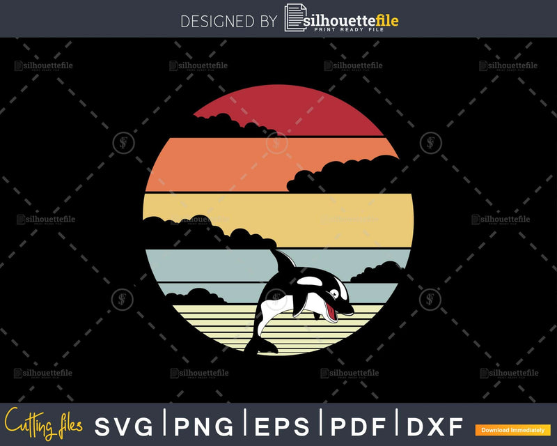 Orca Retro vintage Style Killer Whale cricut cut svg png