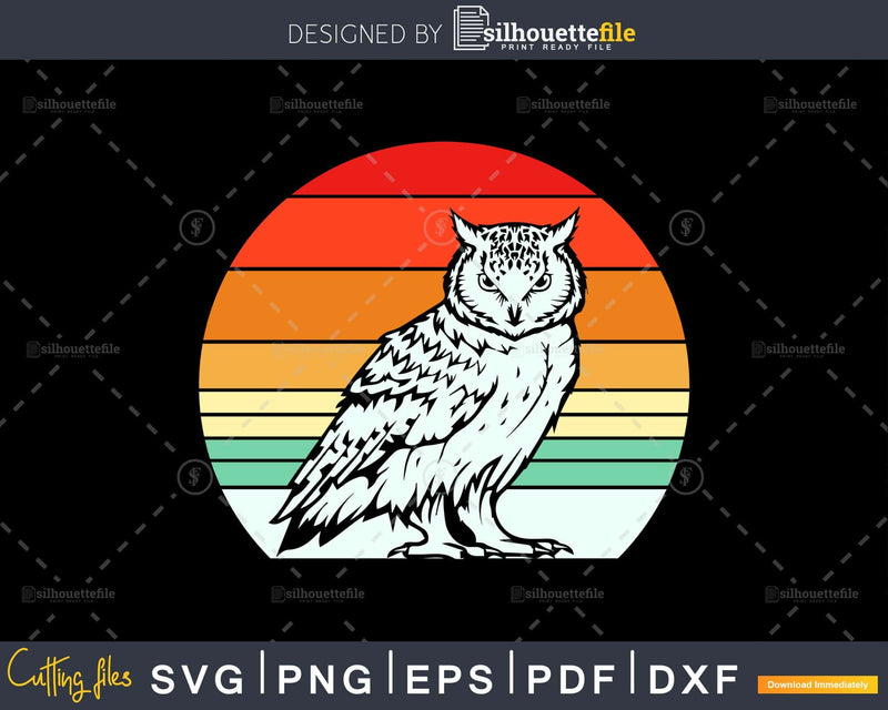 Owl Retro vintage Style cut svg png design cutting files