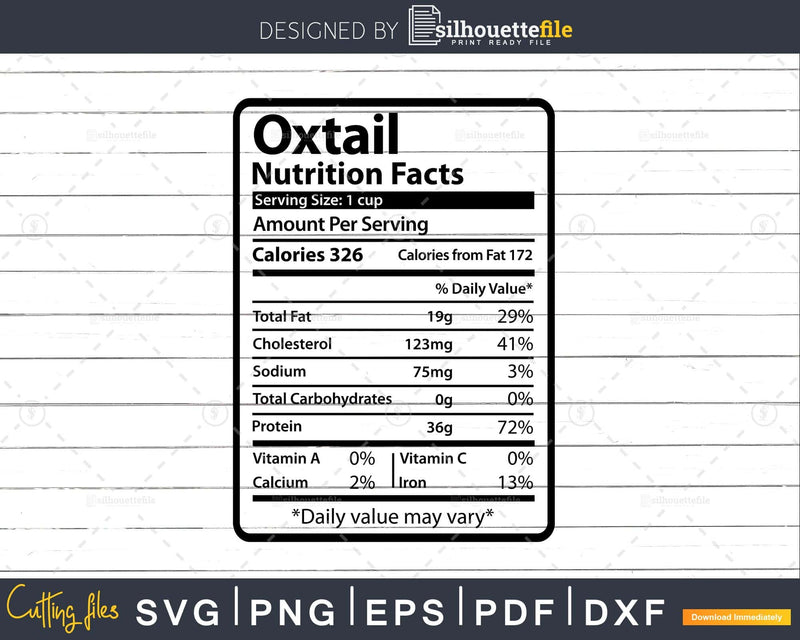 Oxtail Nutrition Facts Funny Thanksgiving Christmas Svg Png