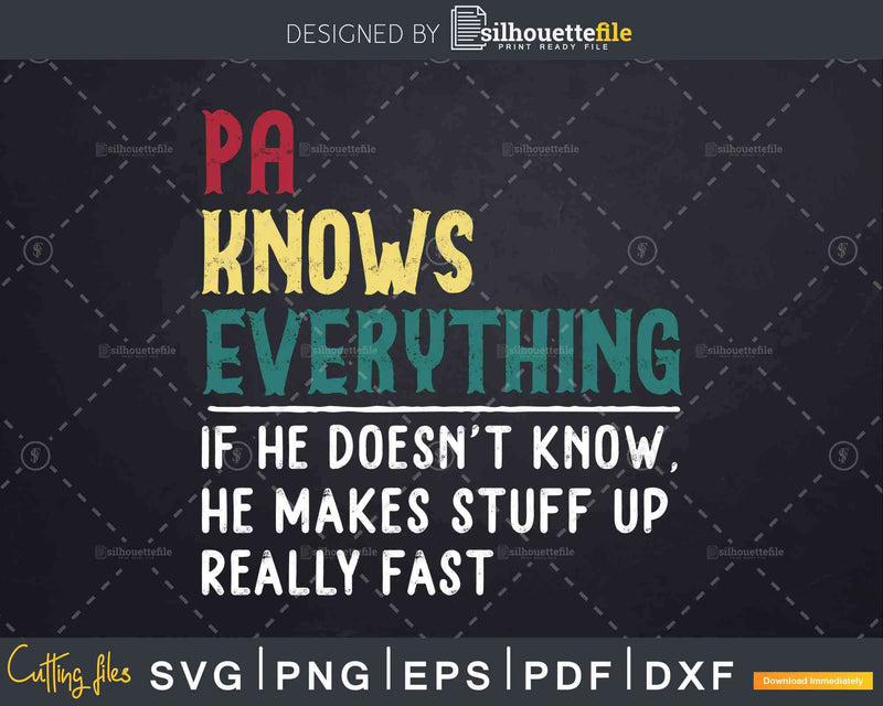 Pa Knows Everything Funny Fathers Day Svg Dxf Eps Cricut