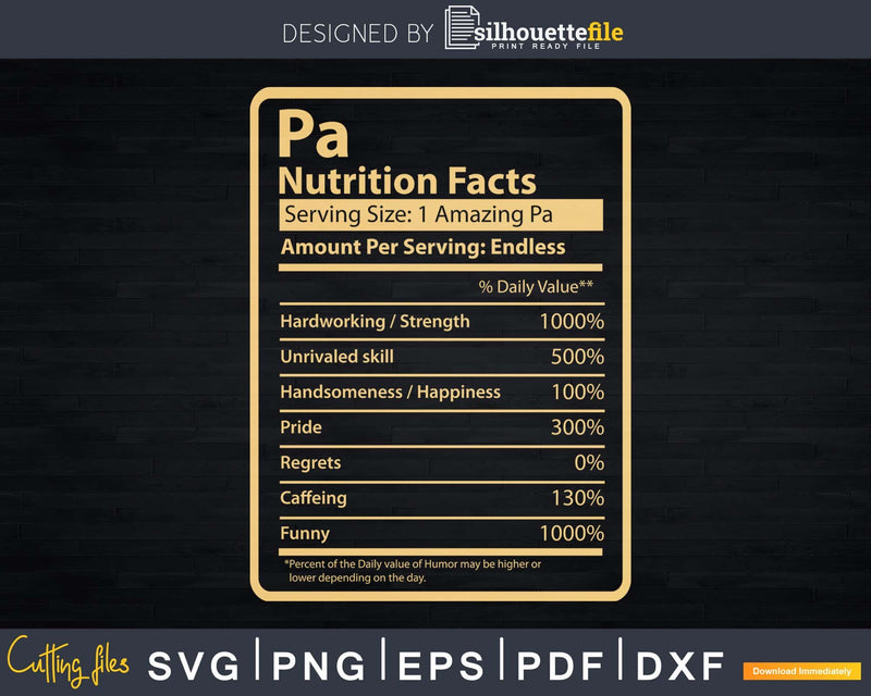 Pa Nutrition Facts Father’s Day Gift Svg Dxf Premium
